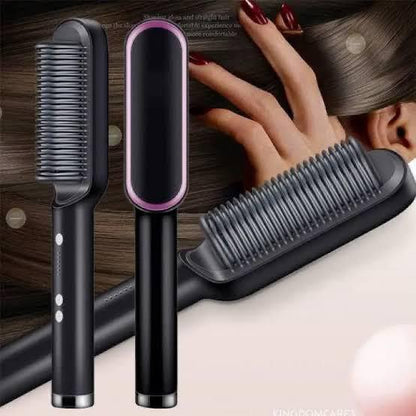 HQT-909B Electric Hair Straightening & Curling Comb/Brush - Dual-Purpose Professional Hair Styler, Non-Damaging Splint, | 2 in 1 Hair Straightener | ( Random Color )