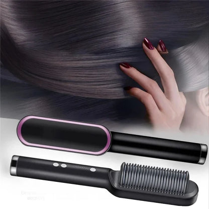 HQT-909B Electric Hair Straightening & Curling Comb/Brush - Dual-Purpose Professional Hair Styler, Non-Damaging Splint, | 2 in 1 Hair Straightener | ( Random Color )